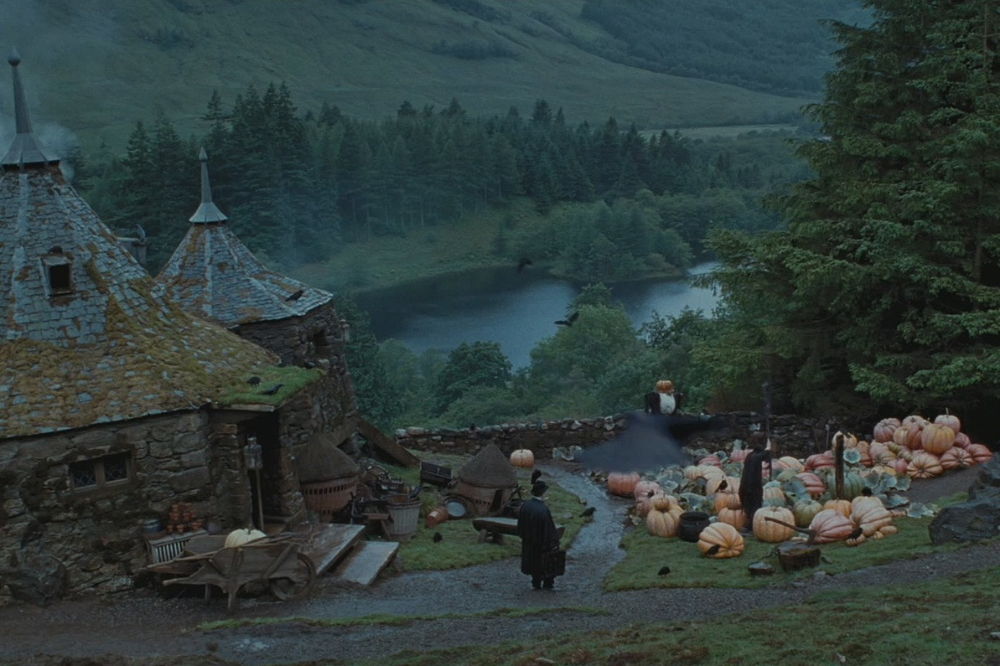Хижина Хагрида в окрестностях Хогвартса с видом на лес, озеро и горы. Источник: фильм «Гарри Поттер и узник Азкабана», Warner Bros. Pictures