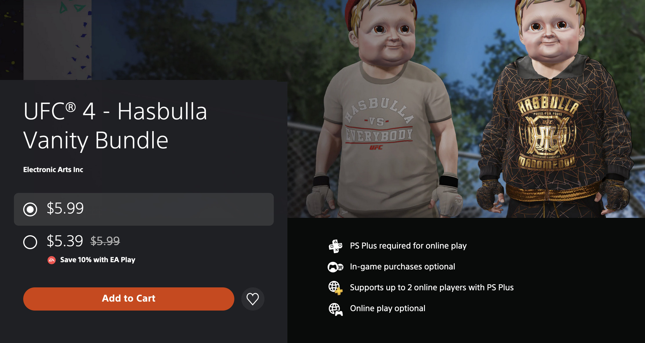 Если у вас есть подписка EA Play, сможете купить Hasbulla Vanity Bundle с 10⁠-⁠процентной скидкой. Источник: store.playstation.com