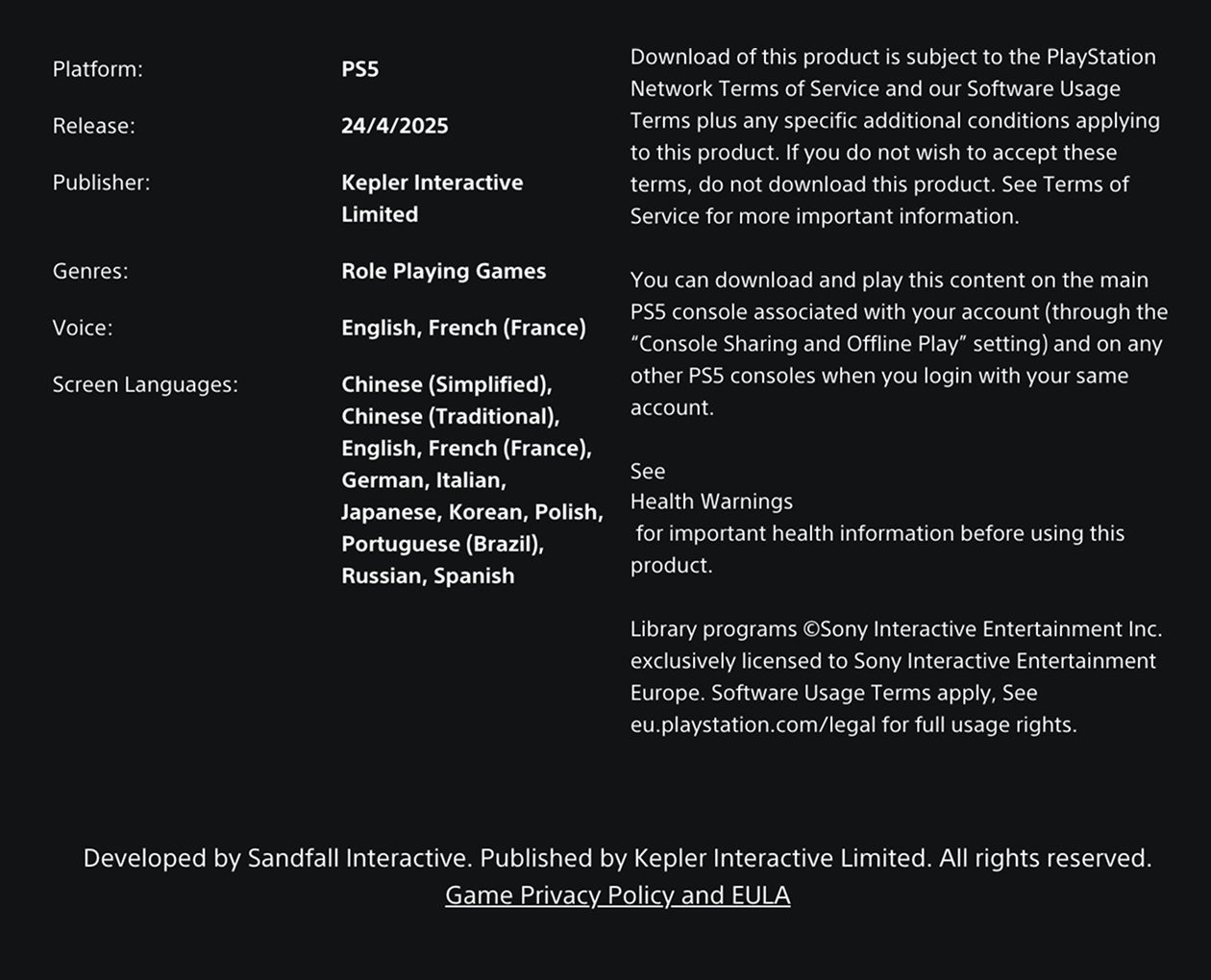 На странице игры в PS Store также можно узнать, сколько места займет игра на жестком диске. Источник: playstation.com