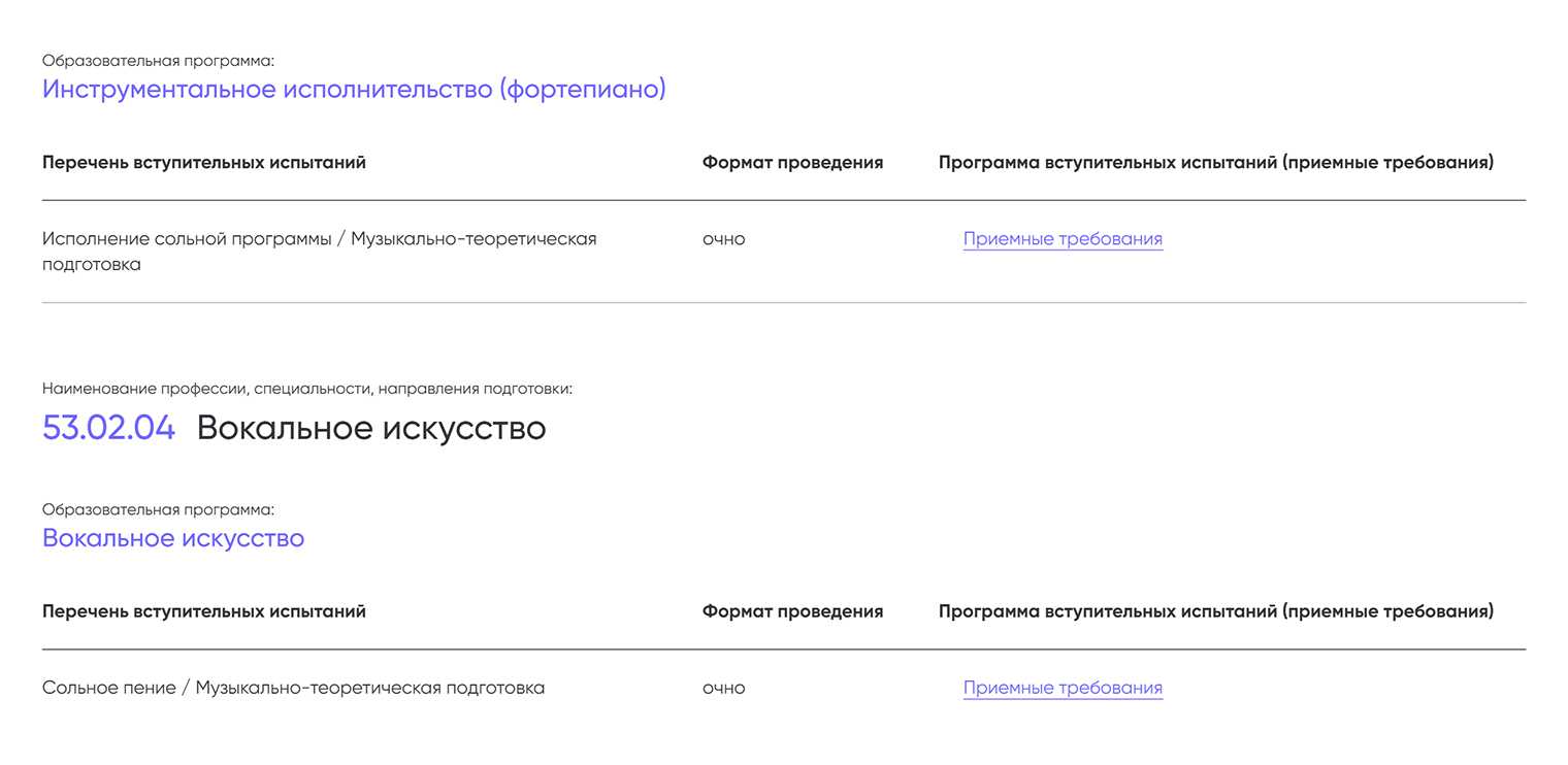 В колледже при Российской академии музыки имени Гнесиных поступающий на инструментальное исполнительство должен сыграть на фортепиано, а вокалист — спеть