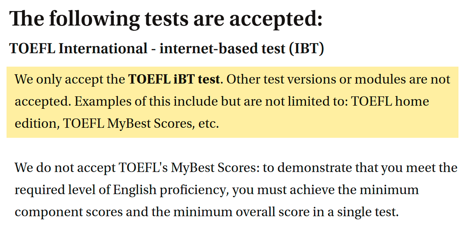 Амстердамский университет указывает, что не принимает TOEFL Home Edition и My Best Scores
