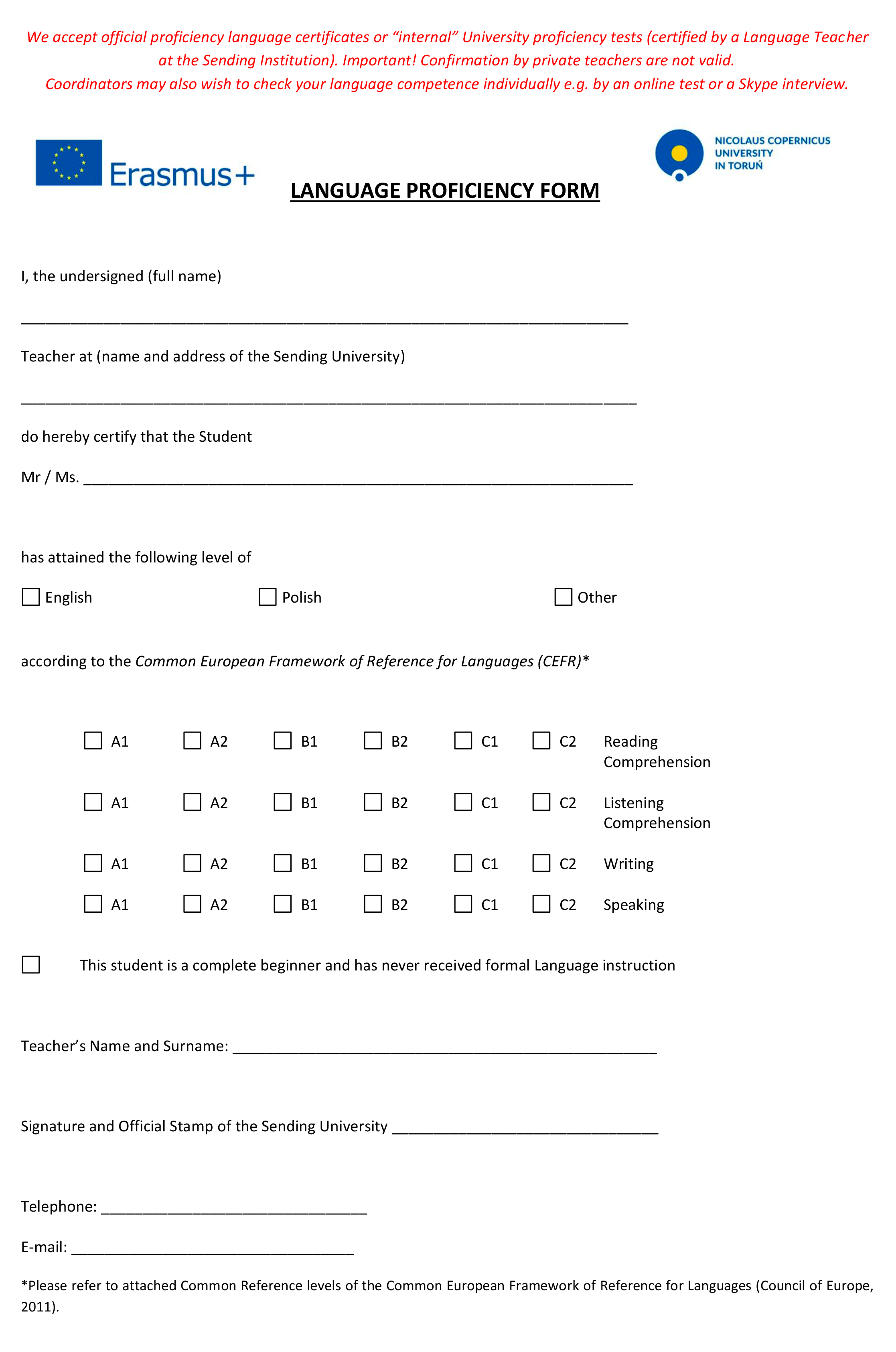 Пример теачер ассессмент из Университета Николая Коперника
