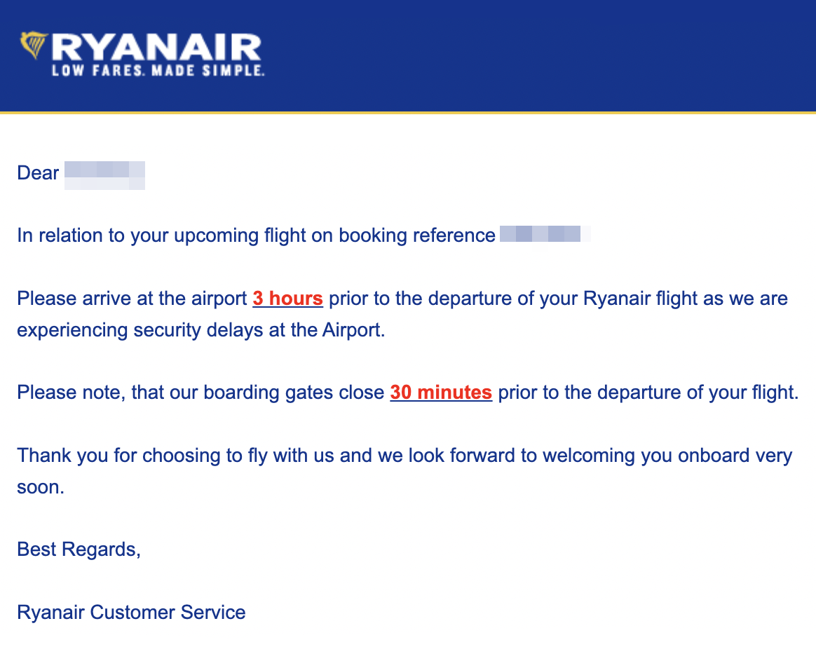 Другого редактора Т⁠⁠—⁠⁠Ж Ryanair попросила приехать в аэропорт раньше обычного: за три часа вместо двух
