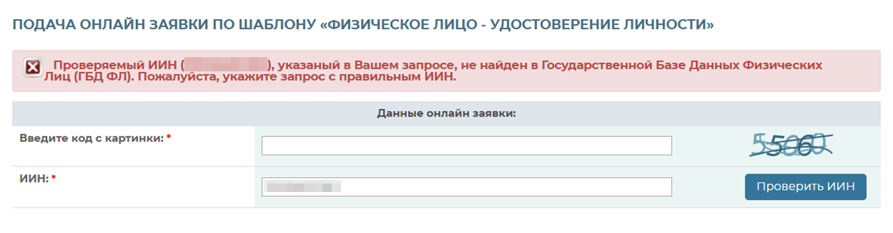 Для проверки действительности ИИН вводят только сам номер и капчу. Источник: nca.pki.gov.kz