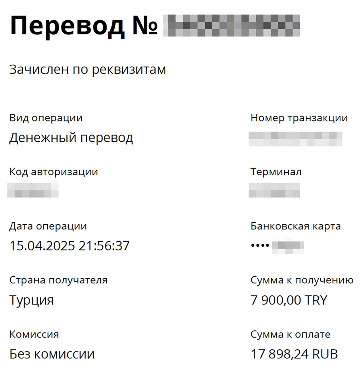 Я отправляю деньги самой себе на турецкий банковский счет. В апреле мой перевод пришел за пару часов