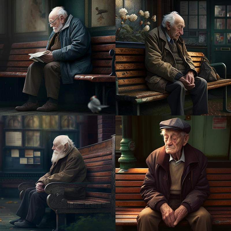 Пожилой мужчина сидит в парке
