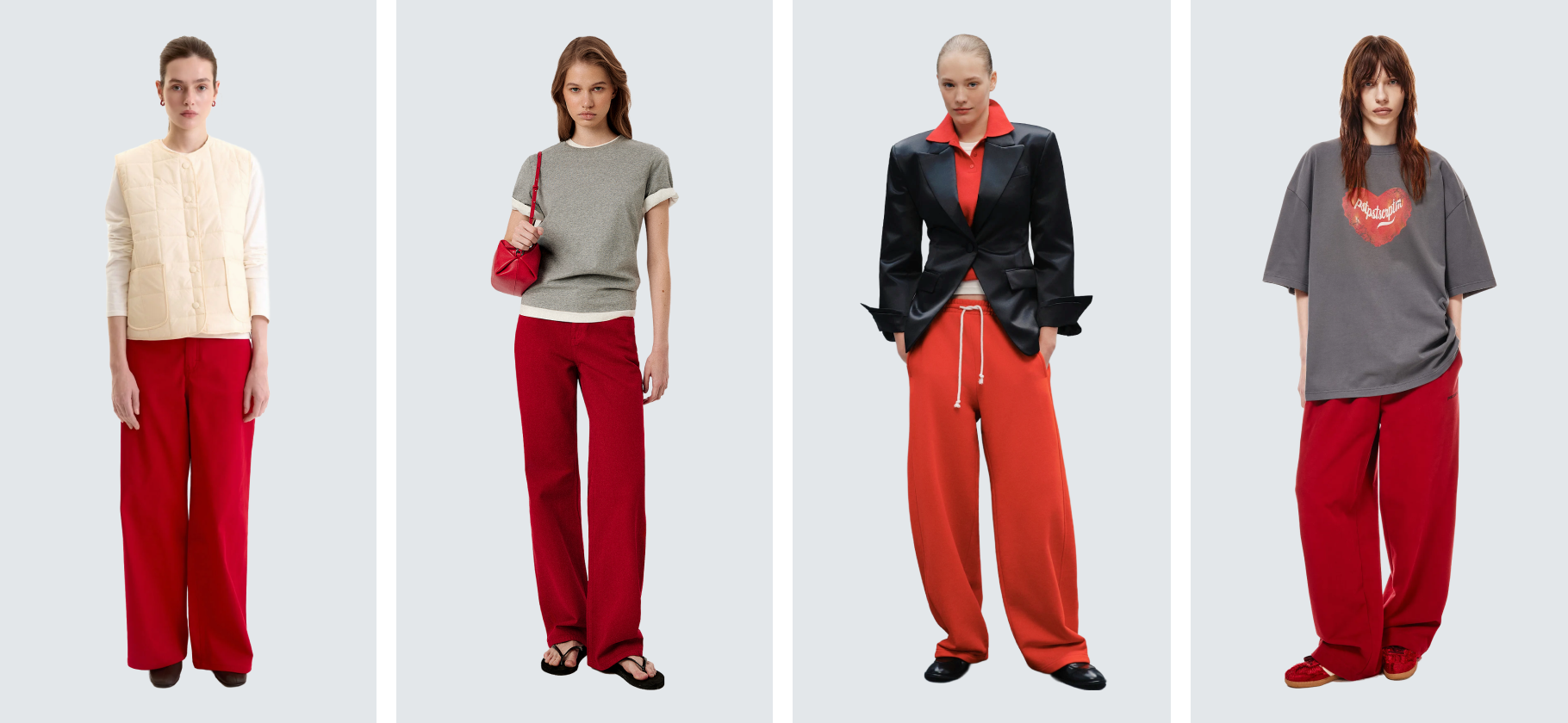12 пар красных джинсов и брюк. Бонус — 4 лучших образа с ними
