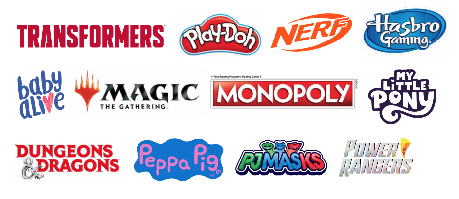 Логотипы брендов Hasbro. Источник: презентация Hasbro, слайд 2