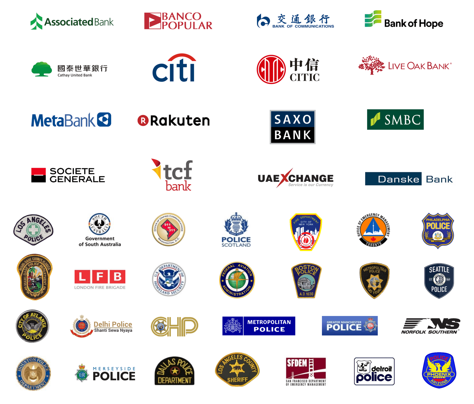 Логотипы клиентов компании в сегменте предотвращения финансовых преступлений и проверки подозрительной активности. Источник: презентация NICE, слайды 23, 37