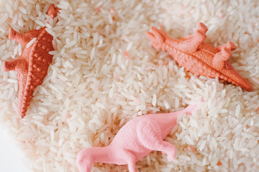 Можно не заморачиваться с разноцветным рисом и играть с ним просто так. Фото: The Mama Notes / Pinterest