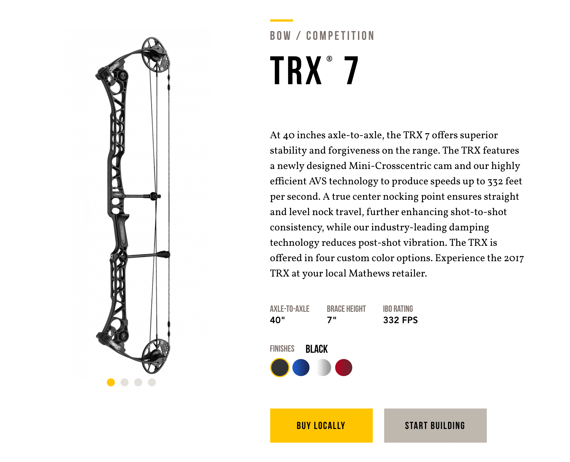 Самый дорогой блочный лук, который я встречала в интернете, — это модель TRX 7 фирмы Mathews. Она стоит 122 300 рублей, и это без обвеса и доставки