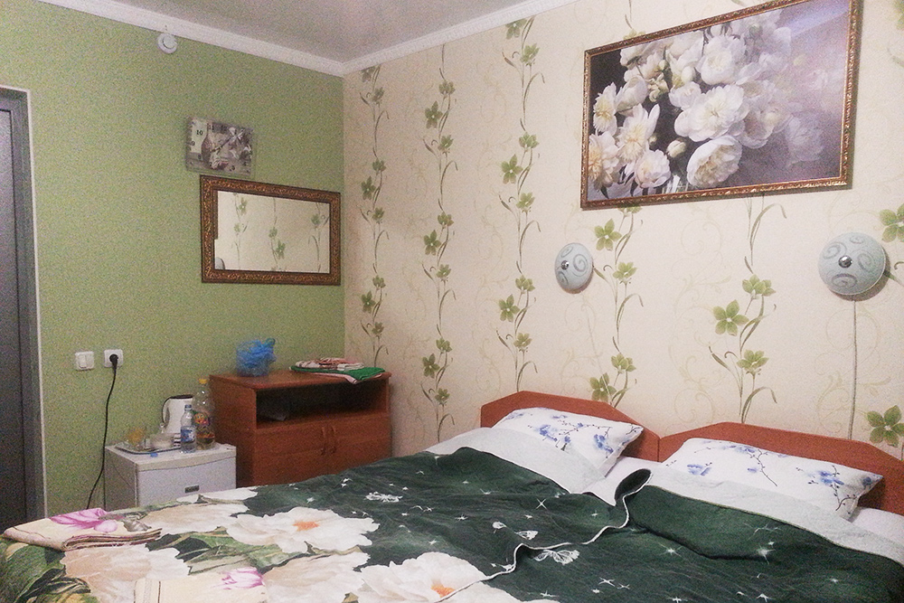 Номер в мини-гостинице в Белой Калитве порадовал нас большими кроватями, собственной ванной комнатой, холодильником и электрическим чайником