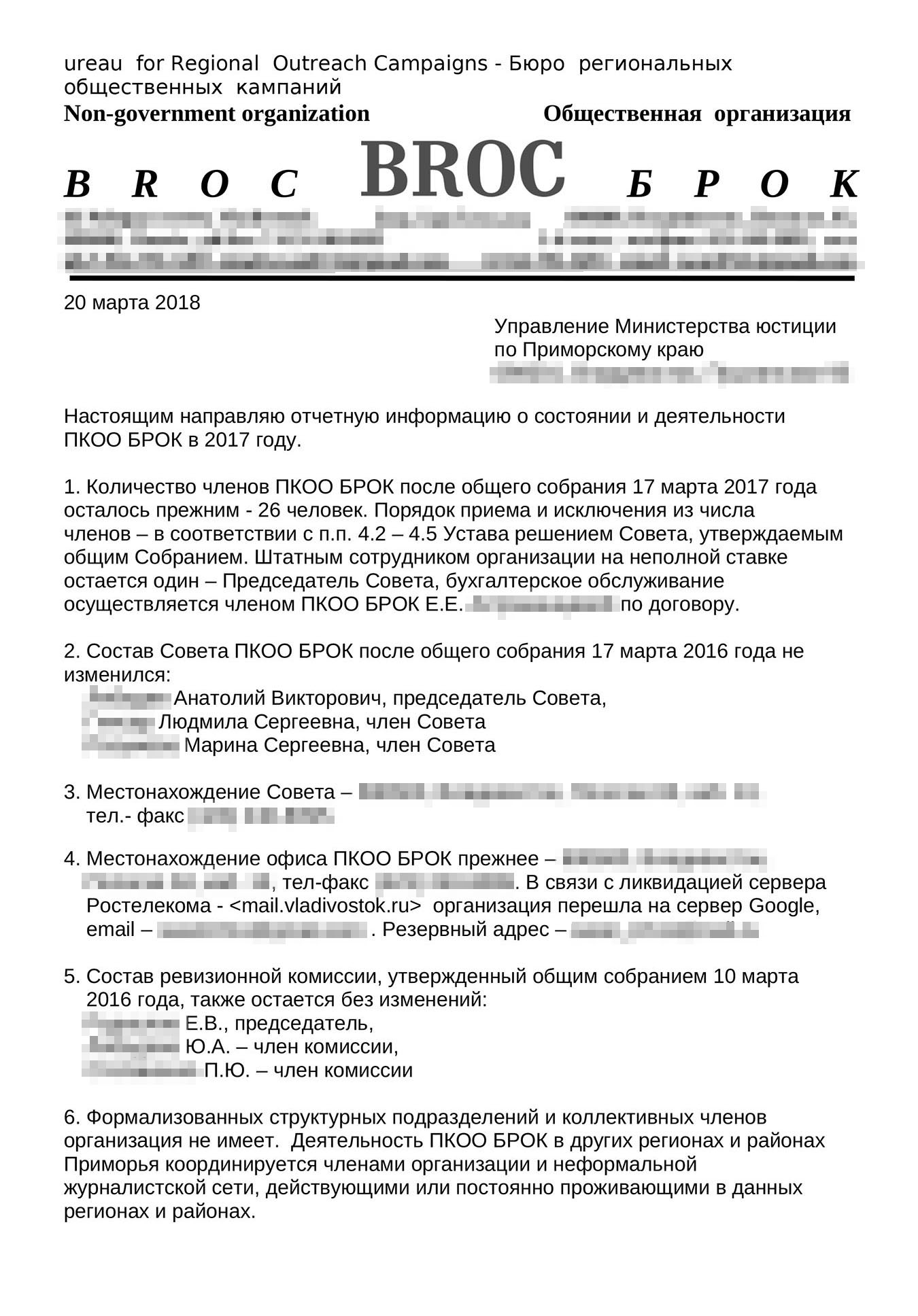 Так выглядит отчет НКО «БРОК» из Приморья: доходы организации — менее 3 млн рублей