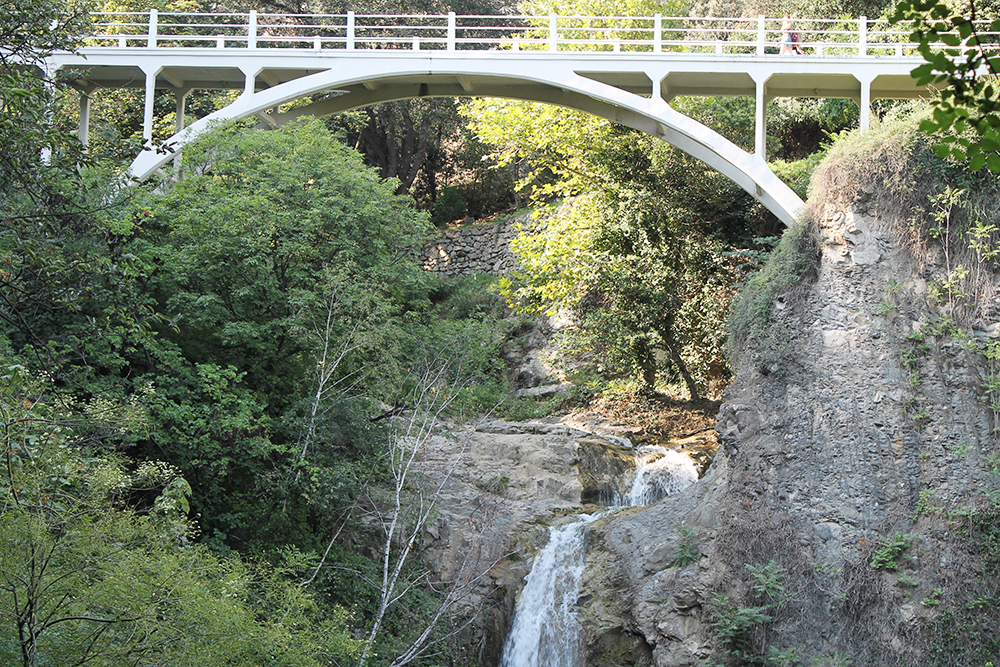 Один из мостов в ботаническом саду Тбилиси. Здесь свежо и прохладно из-за зелени — можно отдохнуть от дневной жары