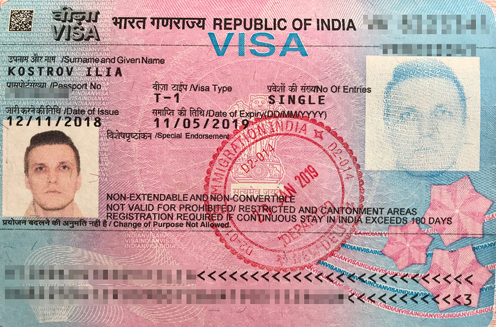 Моя туристическая виза с однократным въездом в Индию