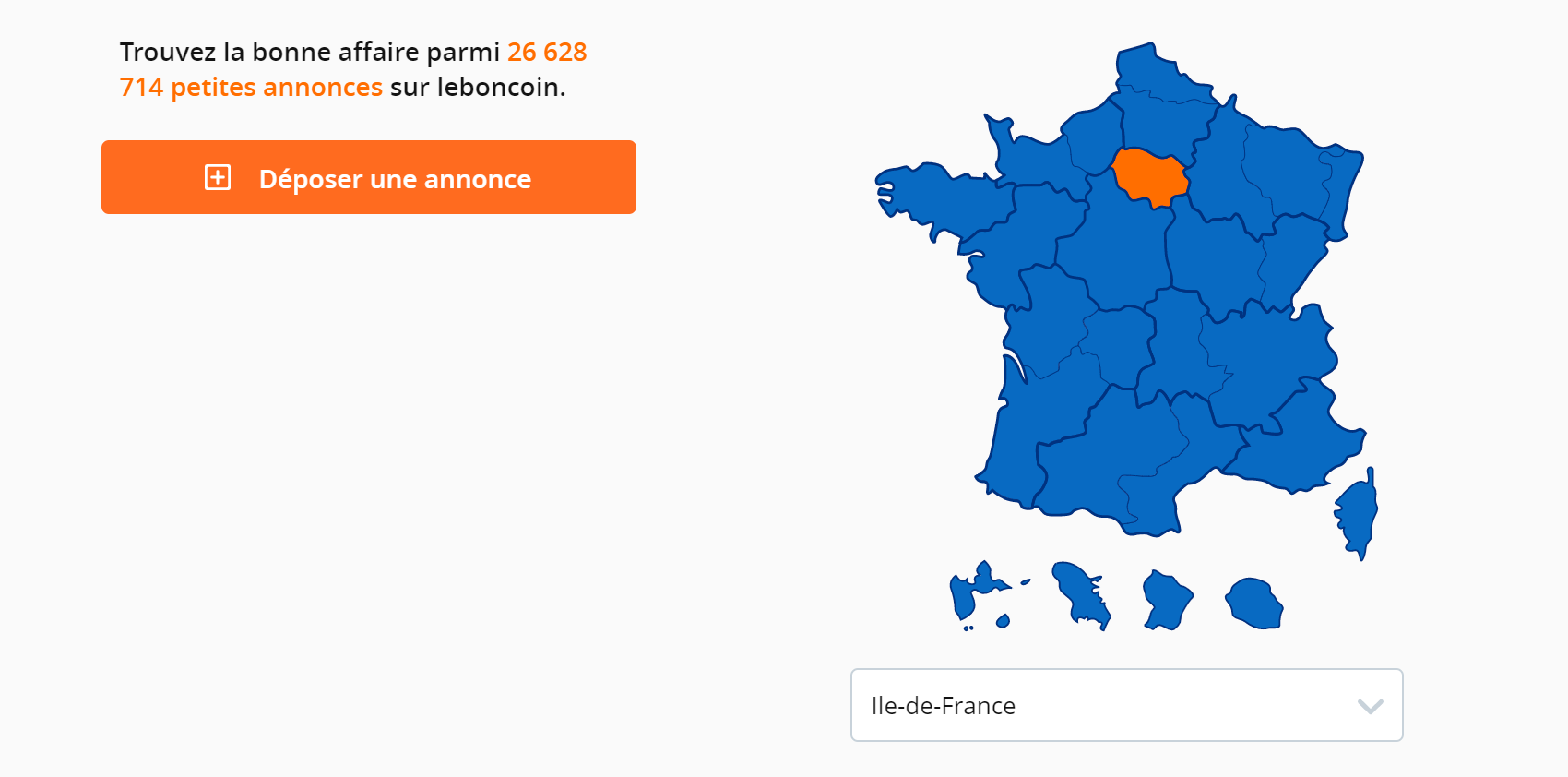 На сайте Leboncoin — «приятный уголок» — квартиру можно искать не только в Париже, но и во всех регионах Франции, в том числе в заморских департаментах — это островки внизу карты. Оранжевым отмечен столичный регион Иль-де-Франс