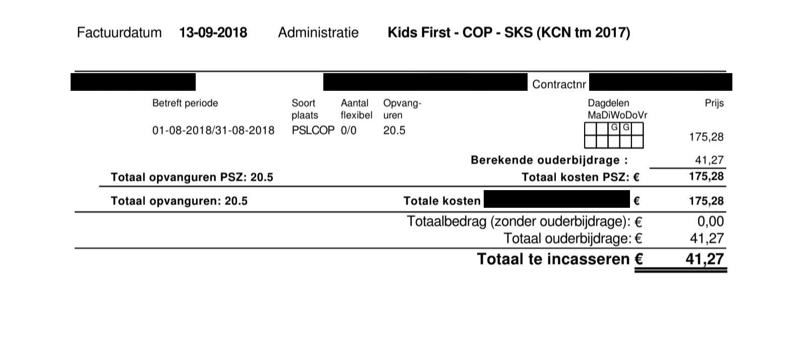 Наш счет на оплату голландского детского сада