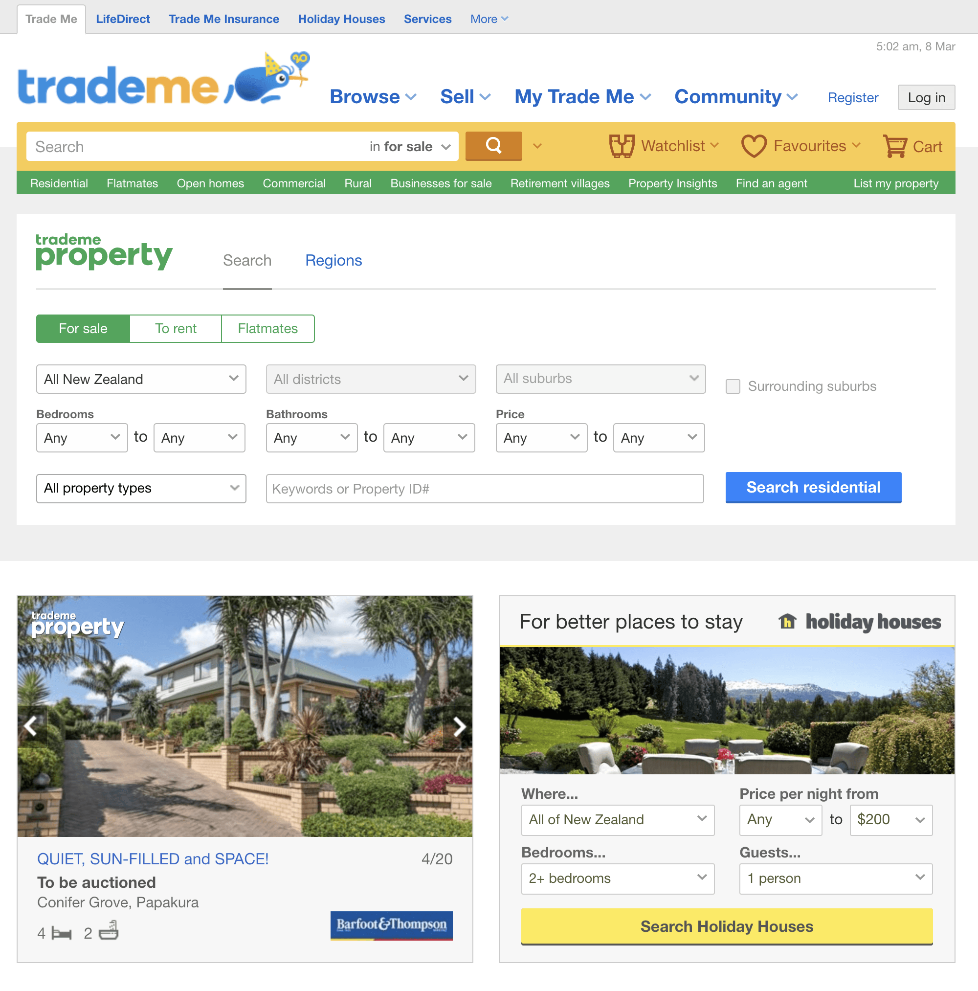 Главный сайт объявлений в Новой Зеландии — «Трейд-ми». Тут все ищут и продают что угодно. Для жилья есть отдельный большой раздел