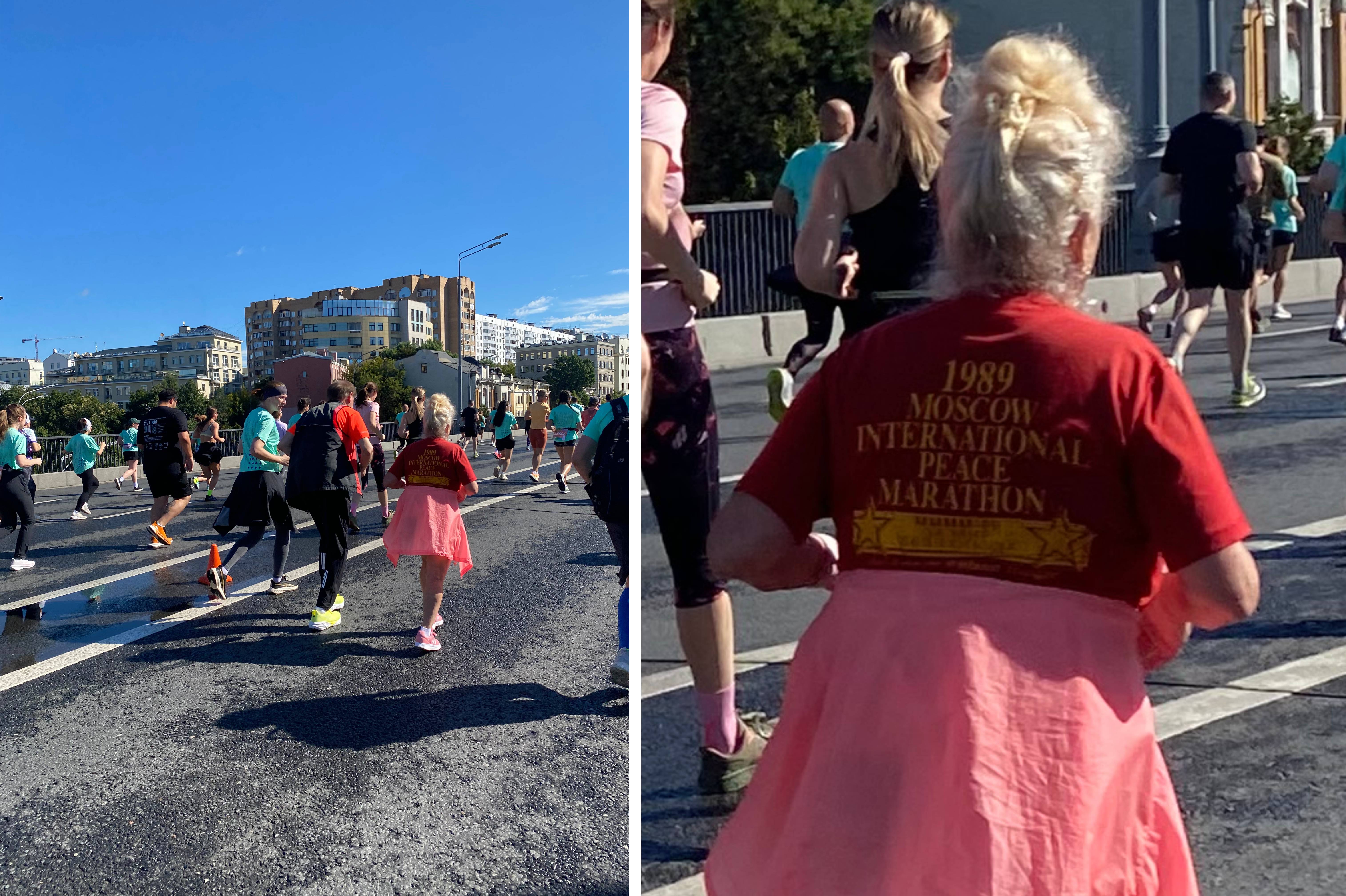 Женщина в футболке 1989 Moscow International Peace Marathon. 1989 — год моего рождения:-)
