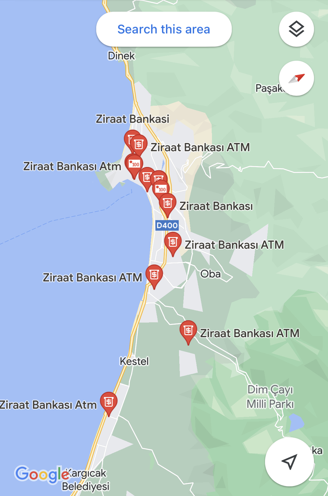 Банкоматы Ziraat в Аланье. Источник: google.com