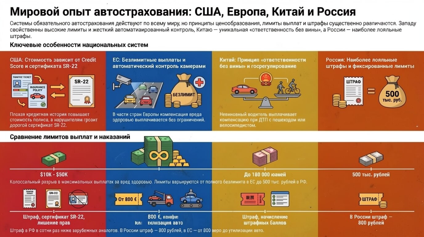 Сравнительный анализ систем обязательного автострахования в США, Европе, Китае и России.