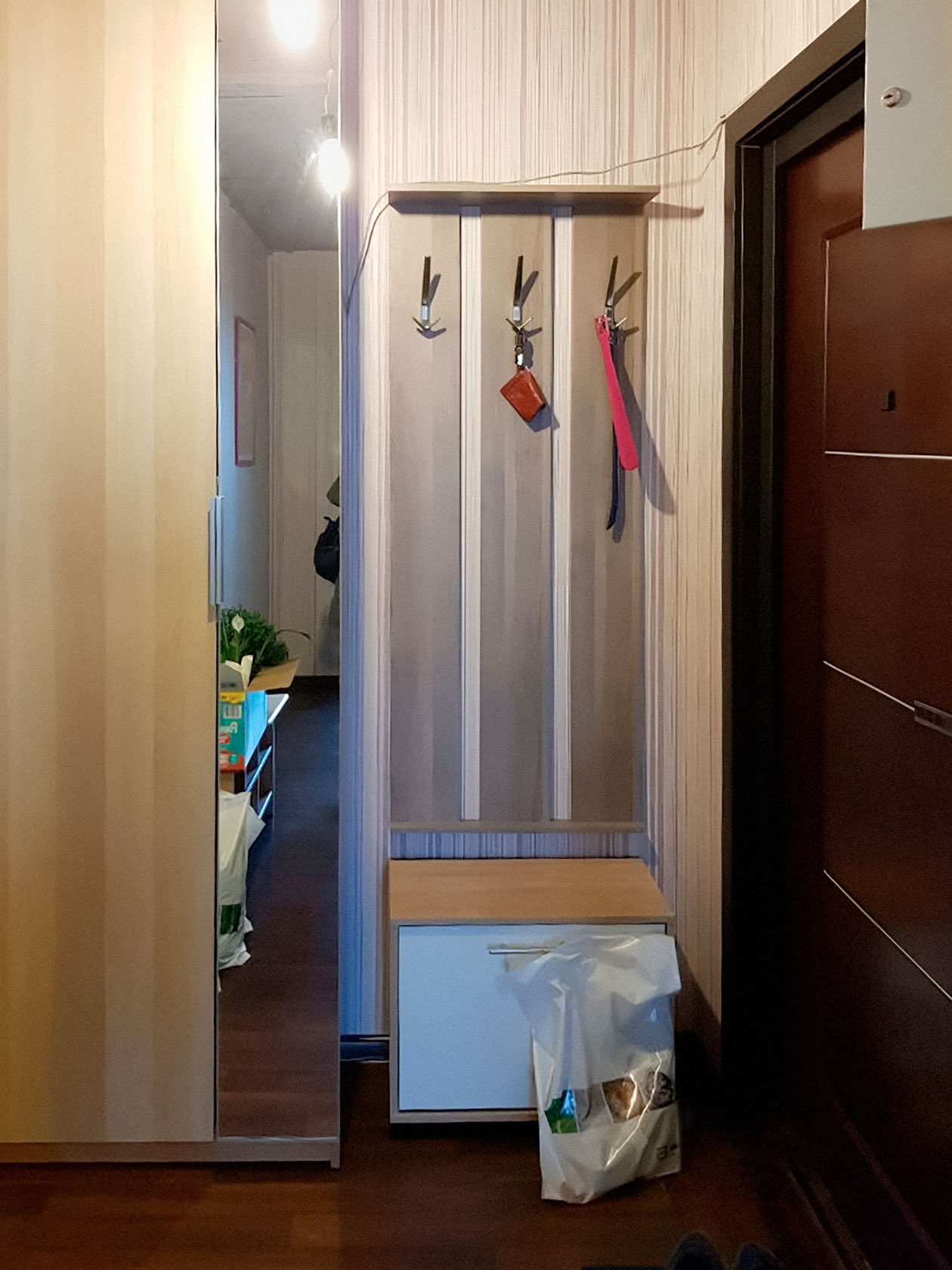 Квартира в Подольске. Если присмотреться, в отражении зеркала видно свисающую лампочку и то, что нет потолков