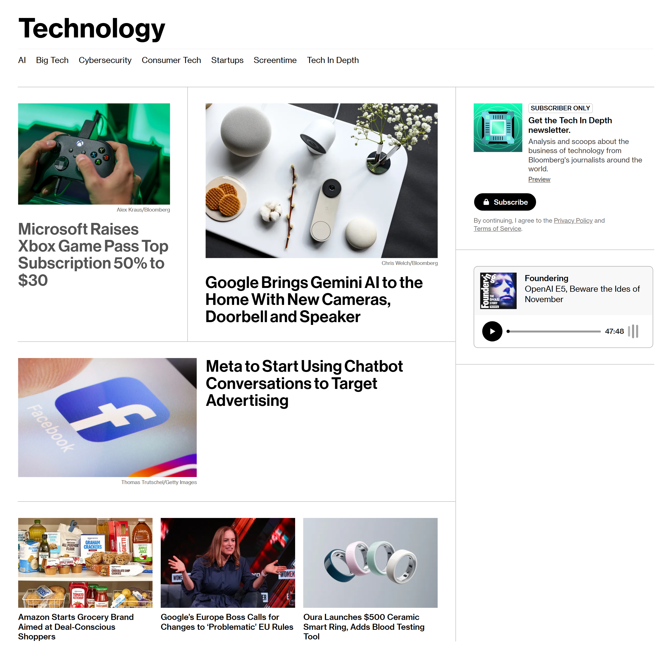 Раздел «Технологии» на сайте Bloomberg. Чтобы не пропустить важные новости, можно подписаться на рассылку. Источник: bloomberg.com
