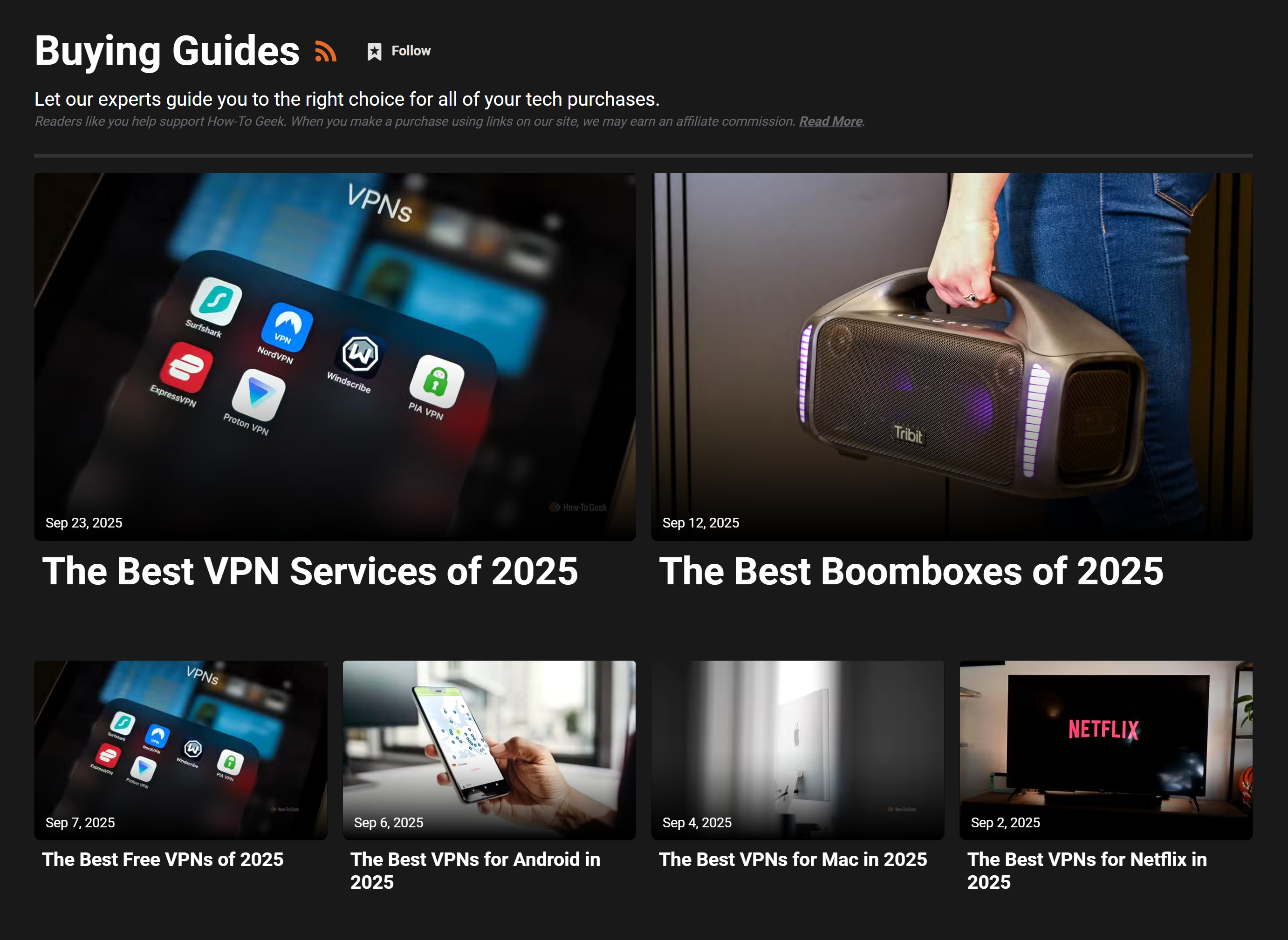 Раздел с руководствами по покупкам, где эксперты дают советы по выбору гаджетов. Редакторы издания утверждают, что статьи не рекламные. Источник: howtogeek.com