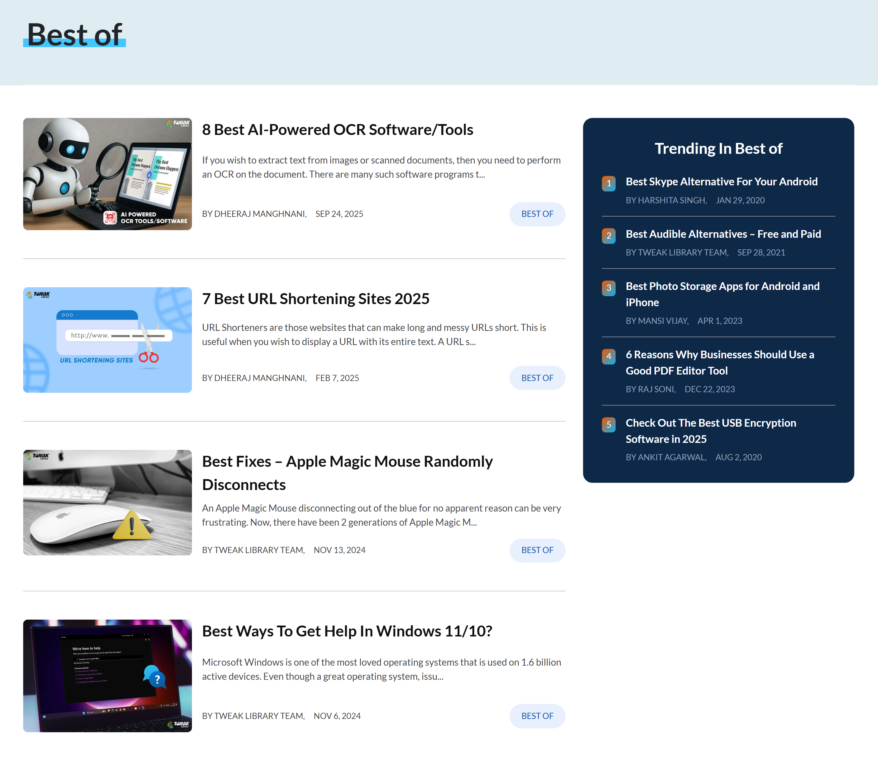 В разделе Best of редакторы Tweak Library регулярно выпускают подборки лучших программ и составляют гайды по решению технических проблем. Источник: tweaklibrary.com