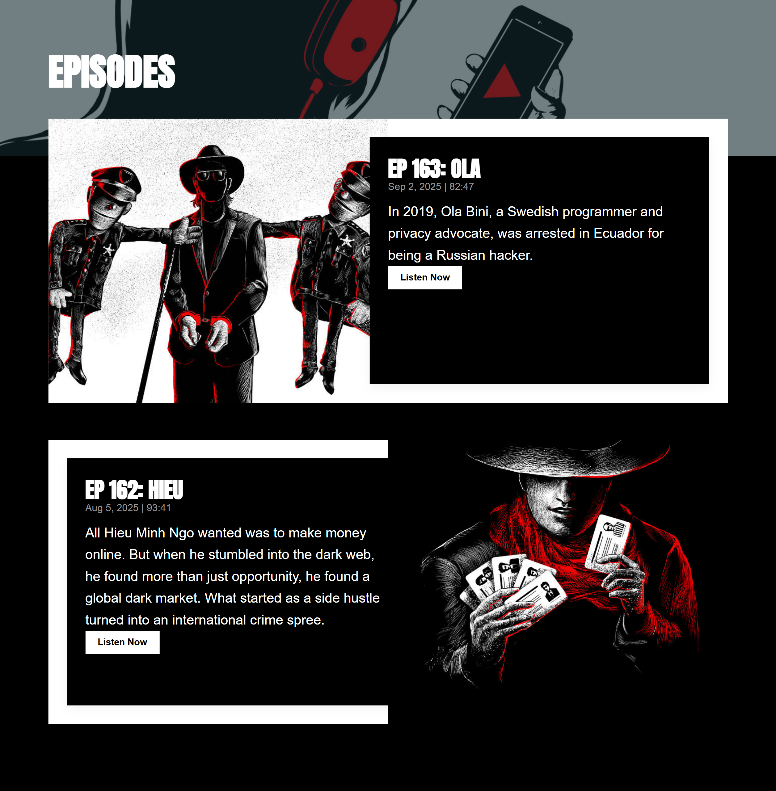 У выпусков красивые обложки, оформленные в едином стиле. Источник: darknetdiaries.com