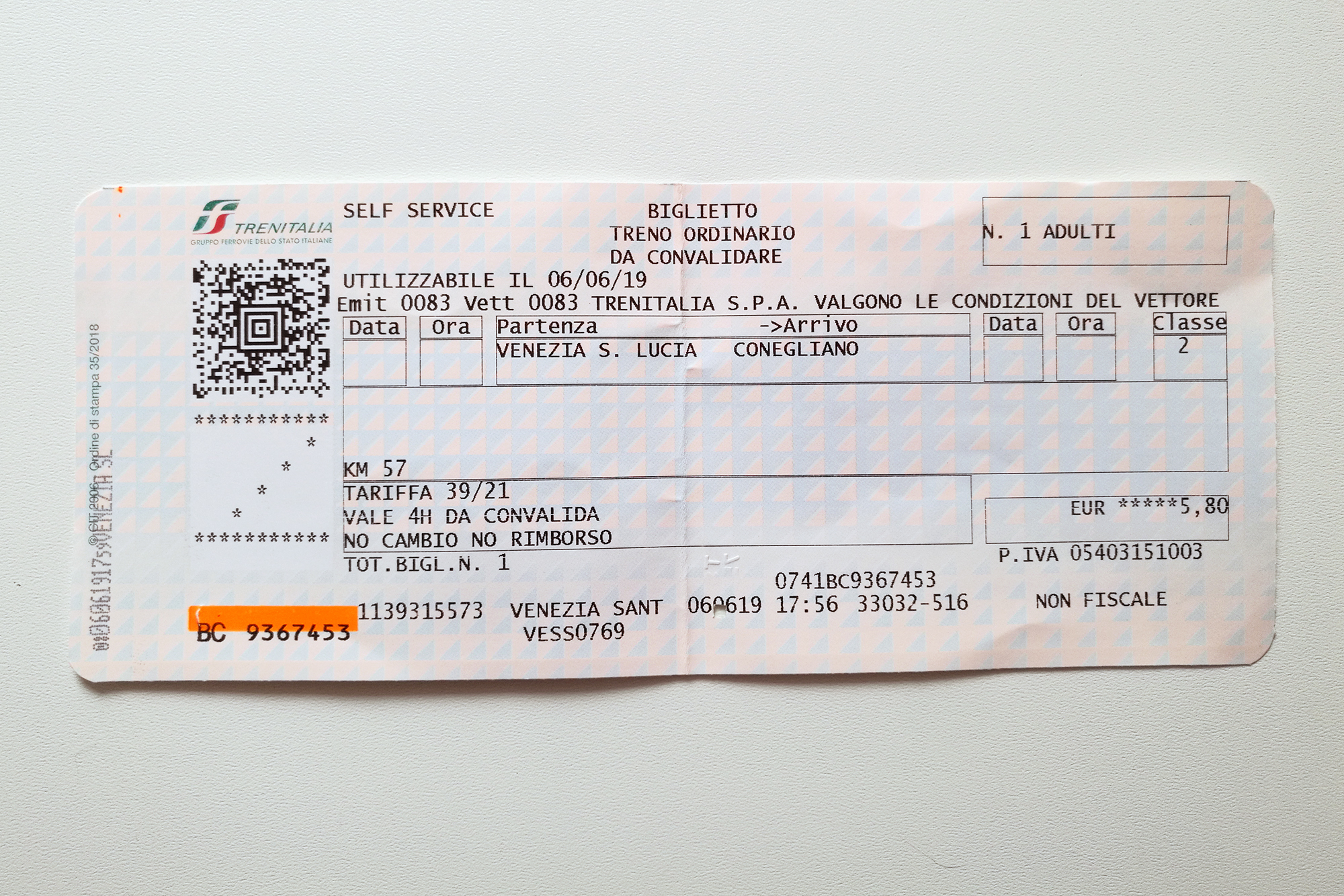 Билет Венеция — Конельяно стоил 5,8 € (412 ₽) за час пути