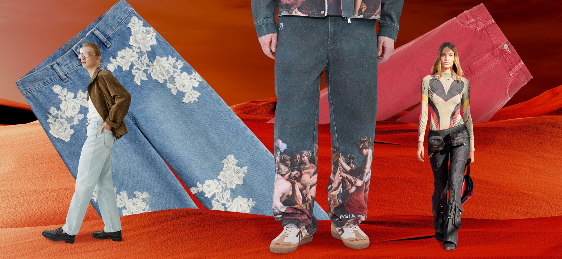Главные джинсы весны — в лучших традициях 1980⁠-⁠х​ и 2000⁠-⁠х… Низкая посадка, сложный декор, яркие цвета