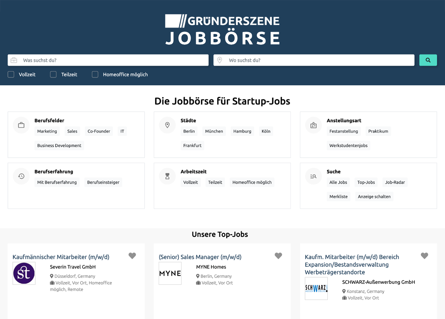 Вакансии на сайте стартапов Grunderszene jobborse