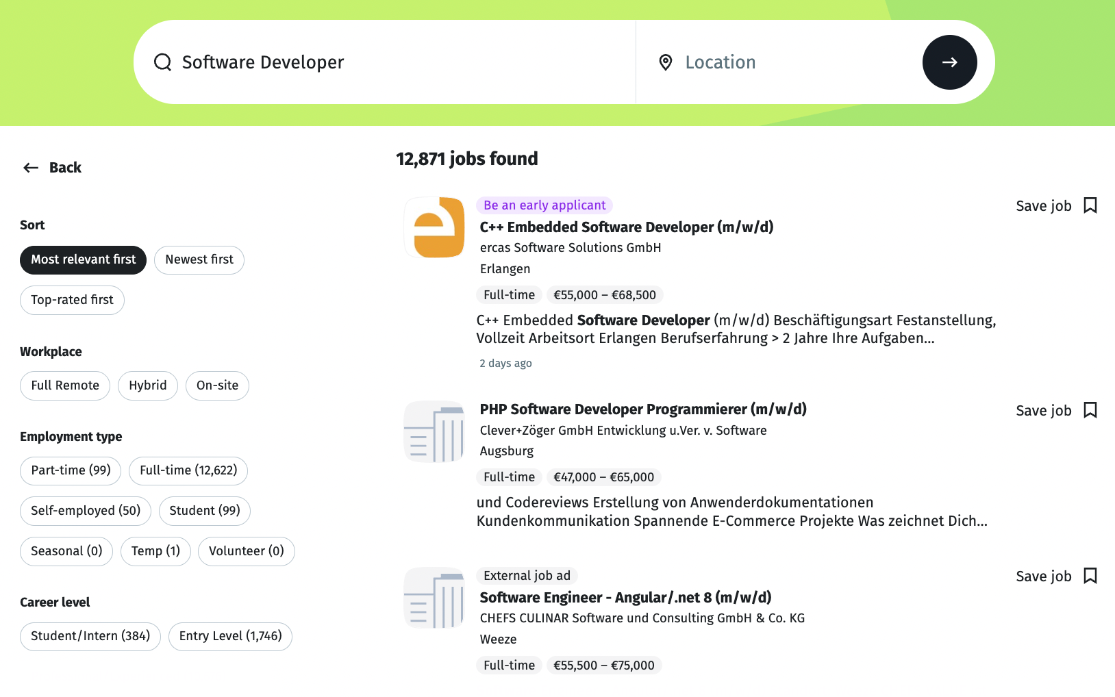 По запросу Software Developer на сайте XING нашлось больше 12 тысяч предложений