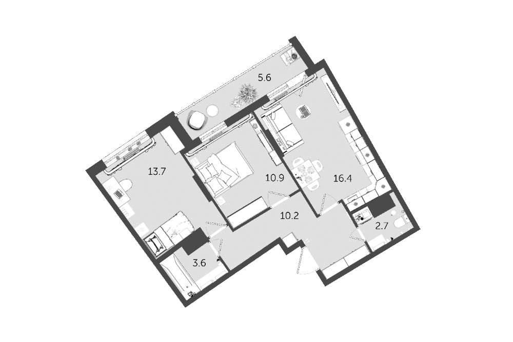 Квартира в моем доме площадью 57,5 м² за 7,4 млн рублей. Квартира сдается с «белой» отделкой: выровненными стенами, полом и потолком, но без покрытия и сантехники