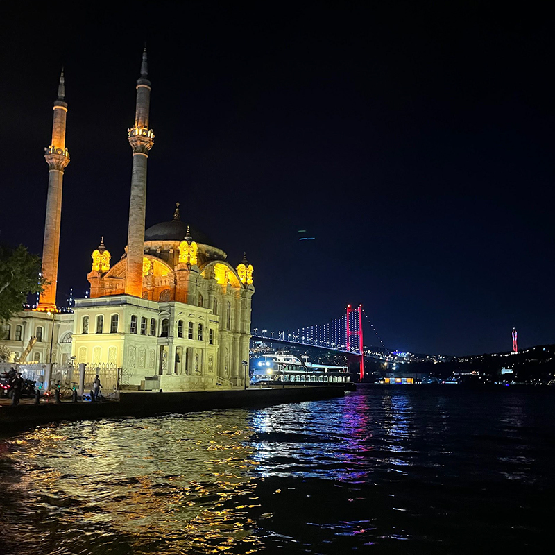 Ночной вид на мечеть Ортакей и мост через Босфор