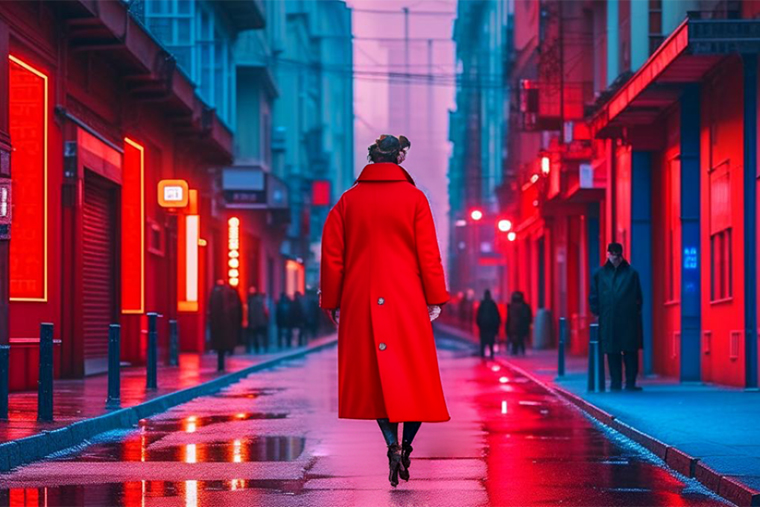 Женщина в красном пальто