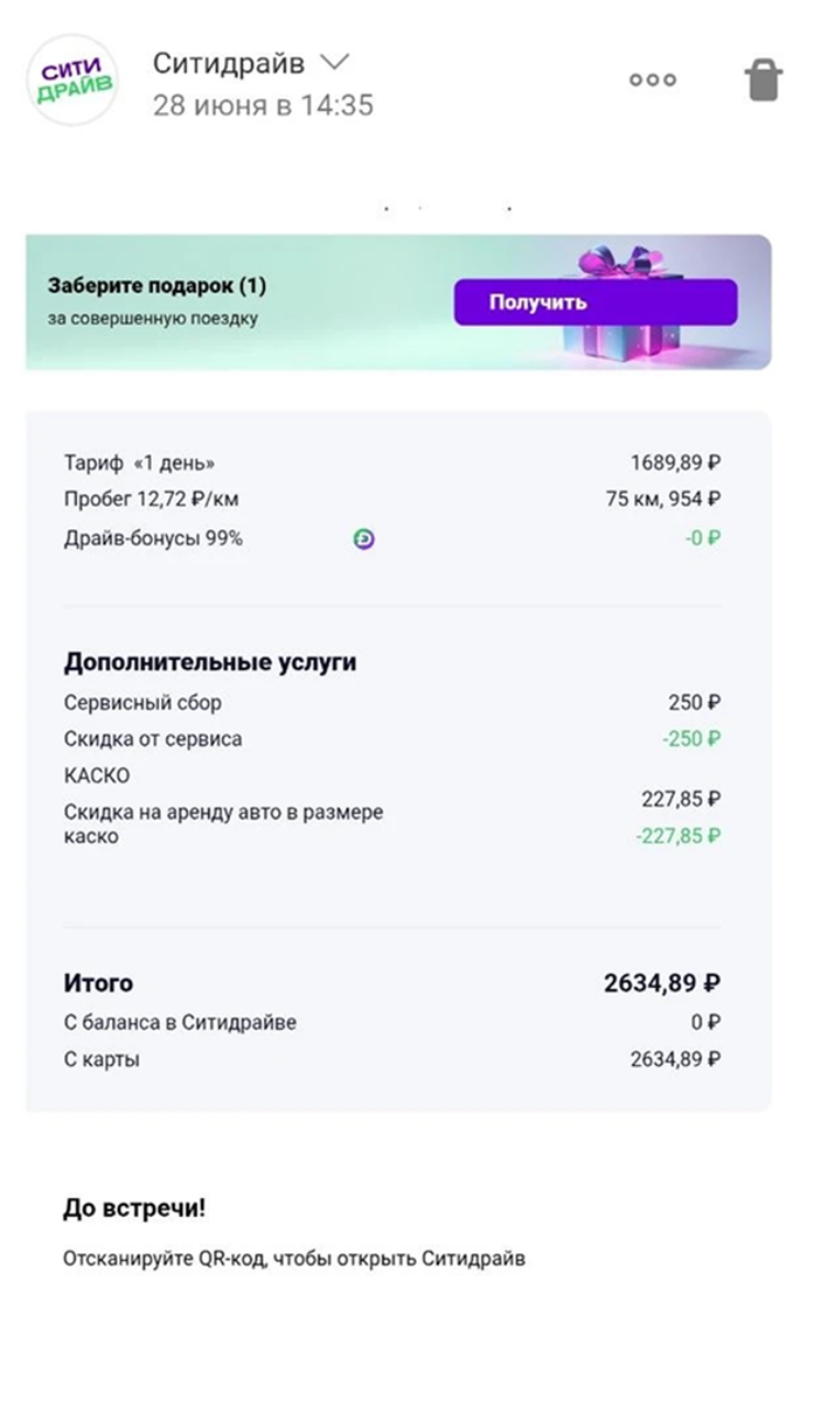 За дополнительные услуги «Ситидрайв» не списал деньги