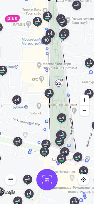 На карте в приложениях можно найти самокаты поблизости и проверить, где именно их можно припарковать