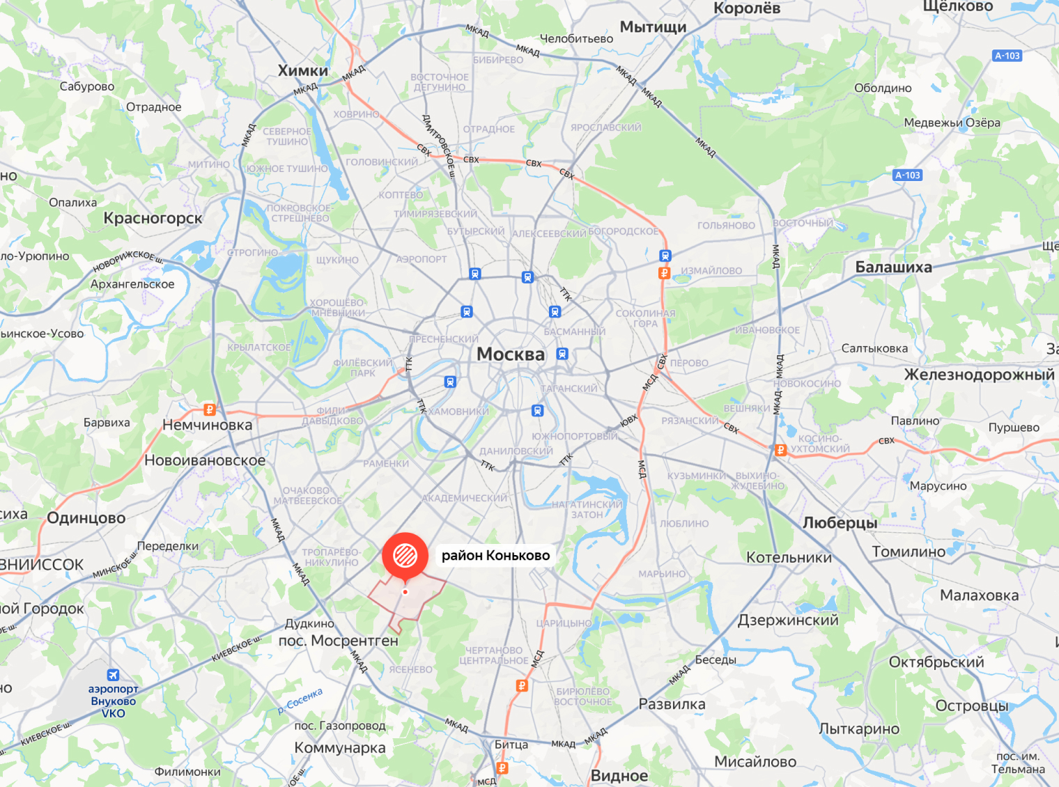 Район Коньково на карте Москвы. Источник: yandex.ru