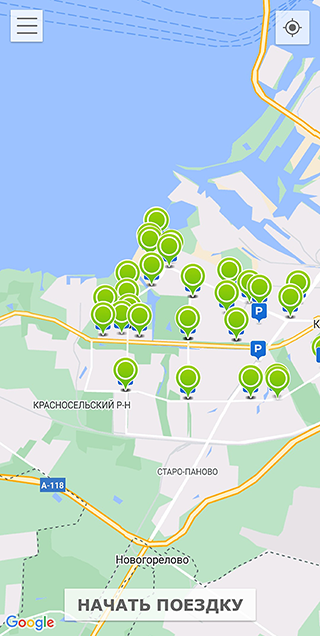 Карта парковок велосипедов сервиса SmartBike в Красносельском районе