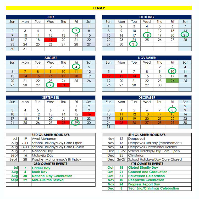 Так выглядел календарь в садике на первое и второе полугодие 2023 года. Красным выделены выходные дни, а зеленым кружочком — дни каких⁠-⁠то активностей