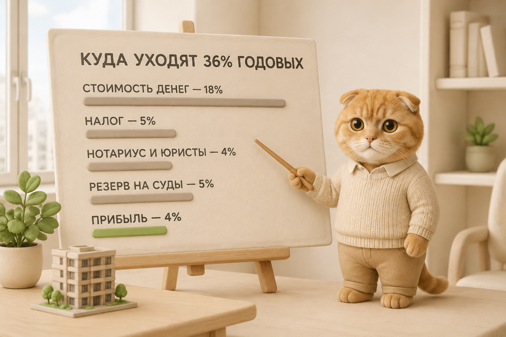 Нарисовал, куда реально расходятся 36% годовых. Полоска «прибыль» — самая короткая, и это вся разгадка «грабительских» процентов.