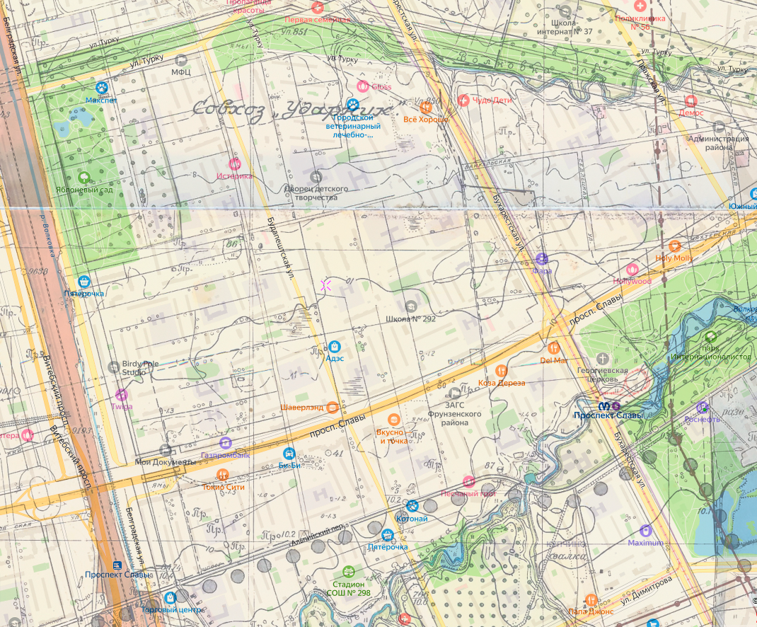 Если наложить современную карту на генплан 1955 года, можно увидеть, что на территории Купчина таких садов было много. Источник: etomesto.ru