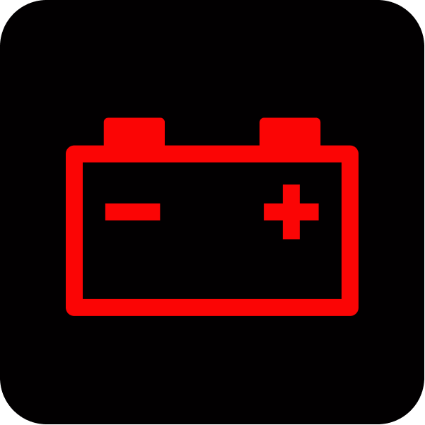 Индикатор схематично изображает аккумуляторную батарею с обозначениями «−» и «+»