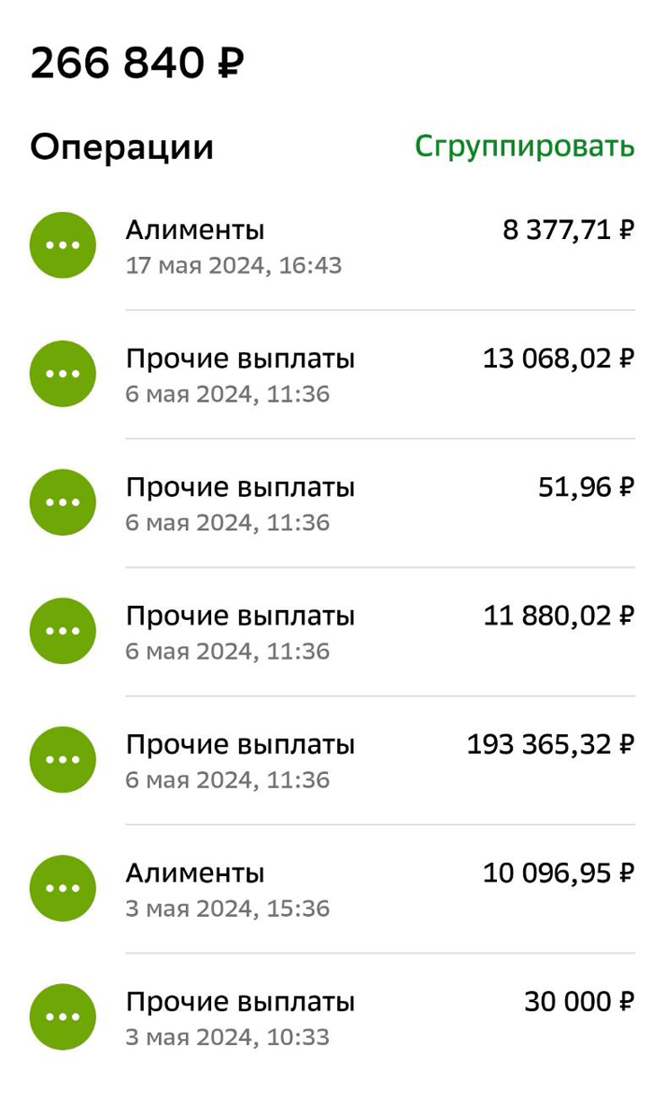 То, что перечисляли с зарплаты, подписано «алименты», уплата долга — это «прочие выплаты»