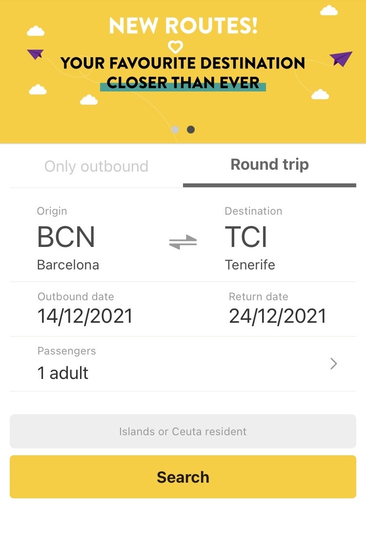 Поиск билета Барселона — Тенерифе со скидкой резидента Islands or Ceuta