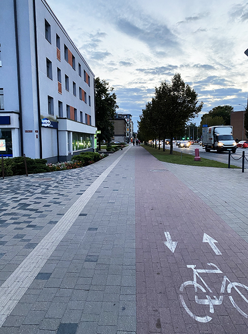 Велодорожка посреди тротуара
