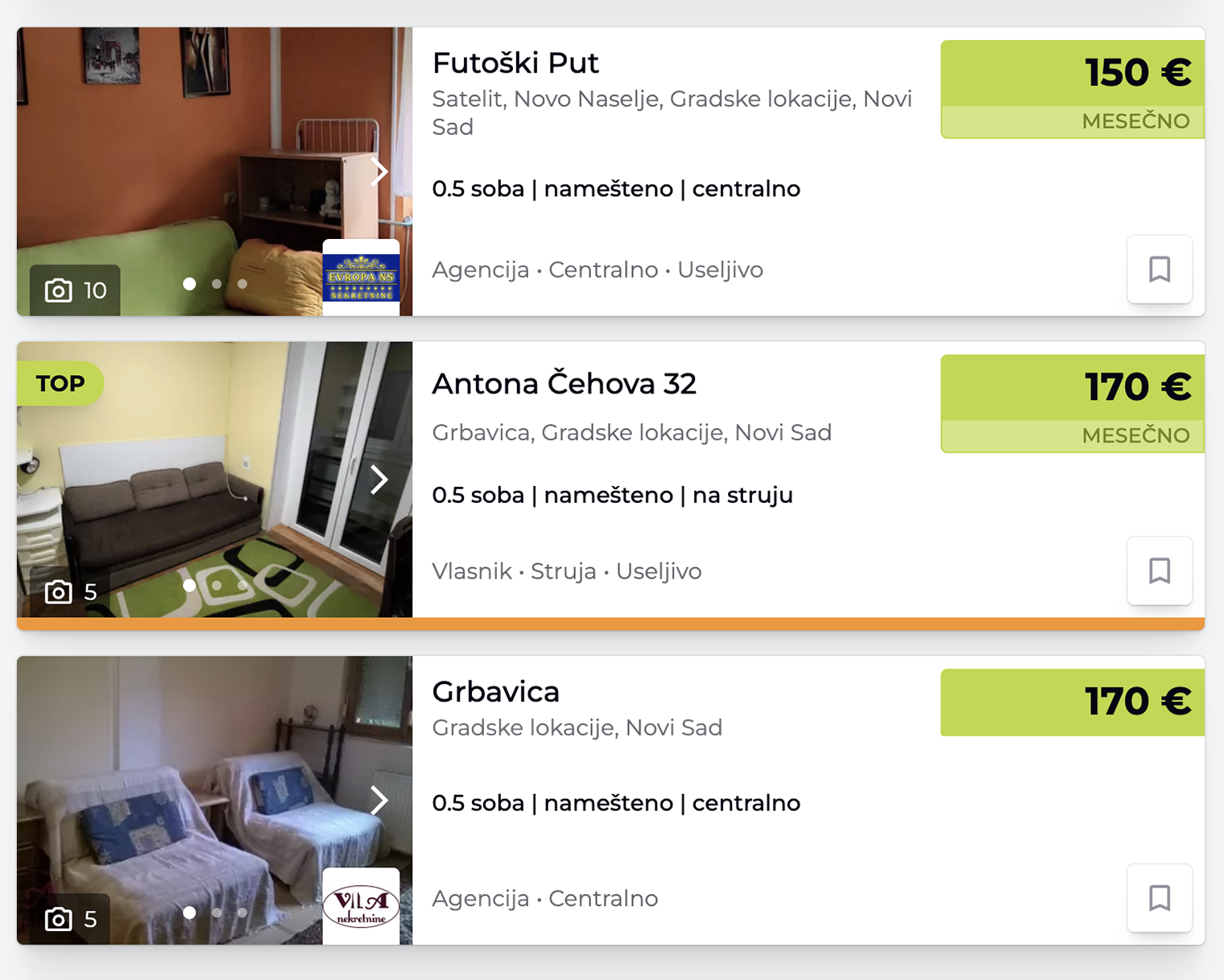 Гарсоньеры на сайтах недвижимости обозначаются как 0,5 soba, то есть половина комнаты. Источник: 4zida.rs