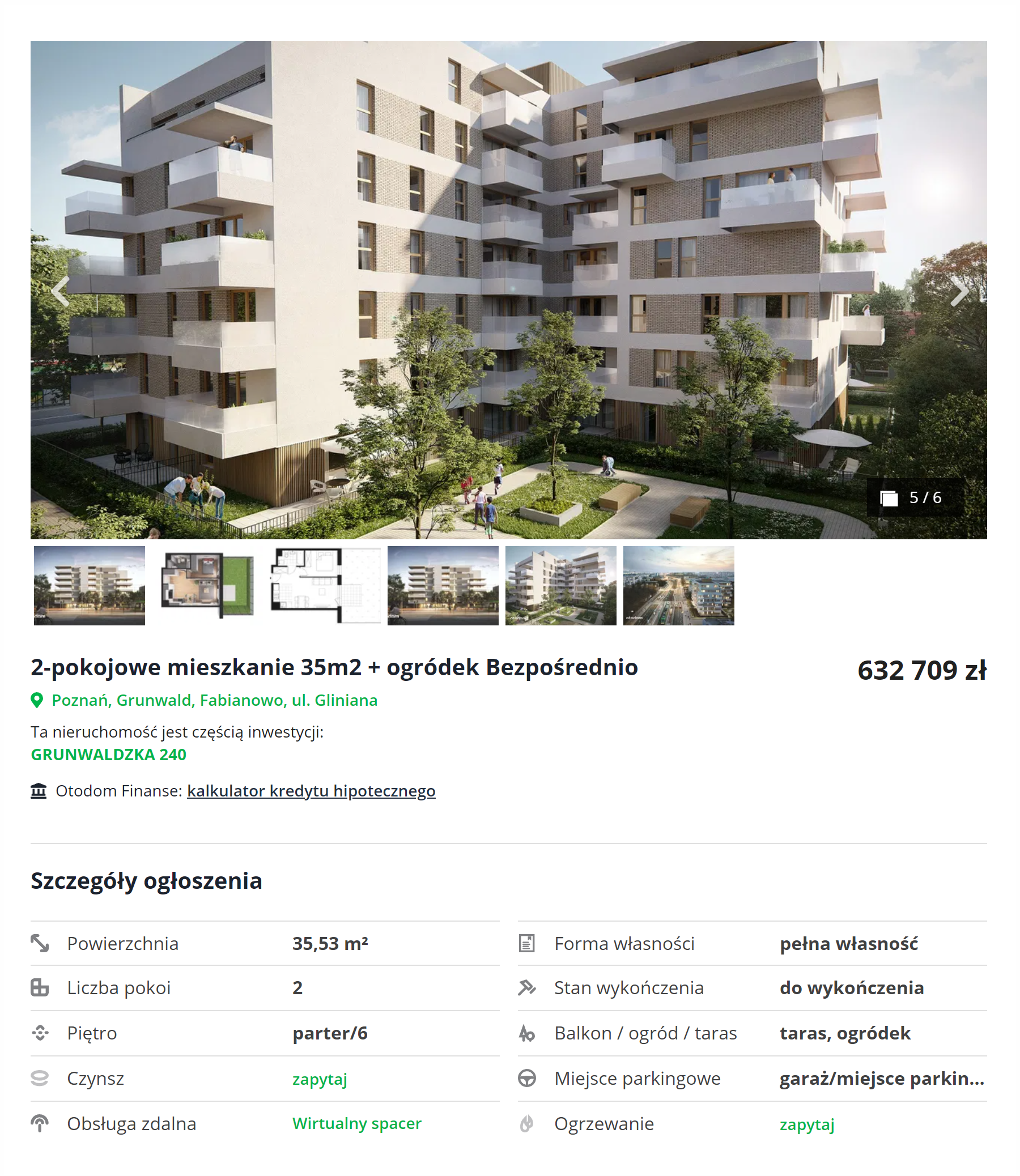 Квартира в новостройке будет стоить 632 709 PLN (8 269 506 ₽). Источник: otodom.pl